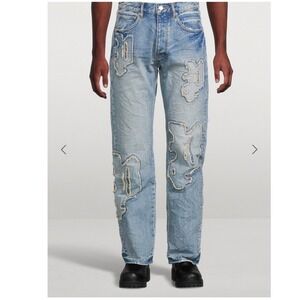Purple Brand P011 Monceau Embroidered Straight Jeans‎ Blue 33 Streetwear Grunge